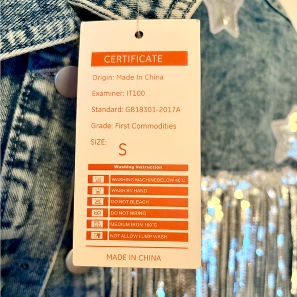 NWT Denim Jacket with Fringe and Star Accents - Picture 3 of 4